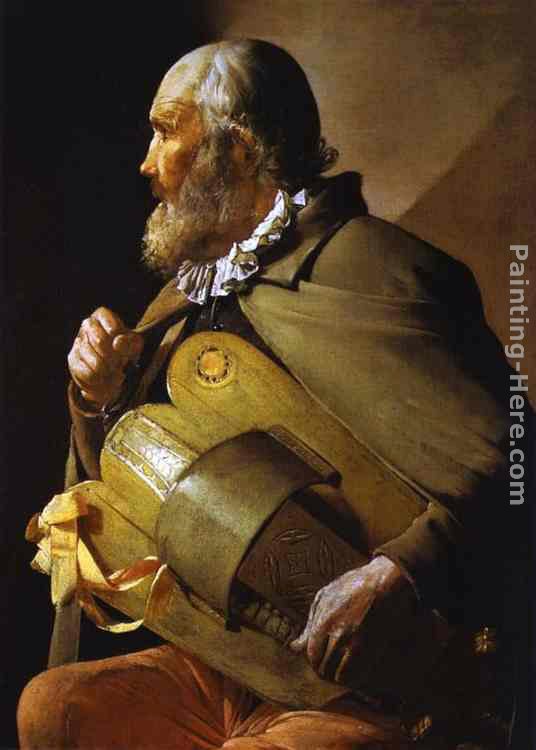 Hurdy-Gurdy Player with a Ribbon painting - Georges de La Tour Hurdy-Gurdy Player with a Ribbon art painting